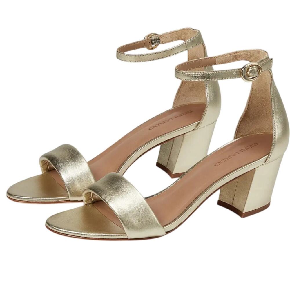 Bernardo Womens Bowie Heeled Sandal US 7.5 M Gold Champagne Leather NWOB